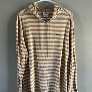 Lacoste Men's Tan Striped Hoodie Shirt
